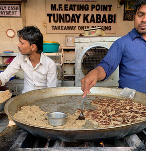 100 year old eatery in Lucknow, serving Galouti Kebab, specialty Kebab created by the original owner for the royal kitchen for a Nawab who had no teeth.  I visited this place while exploring the royal cuisines of this city of Nawabs.  It had a very tender, melt in your mouth  texture.